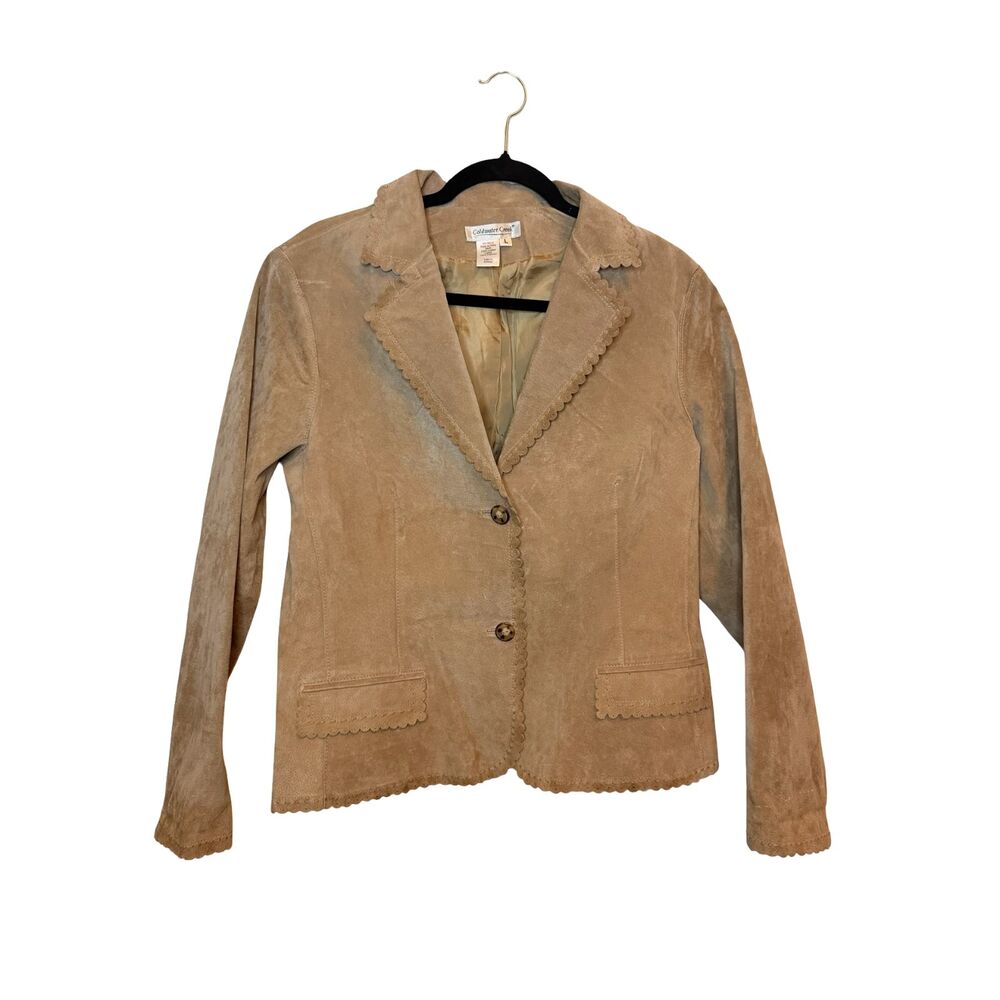 Coldwater Creek Womens L Tan Suede Leather Scalloped Blazer Jacket Boho Western - Picture 2 of 8